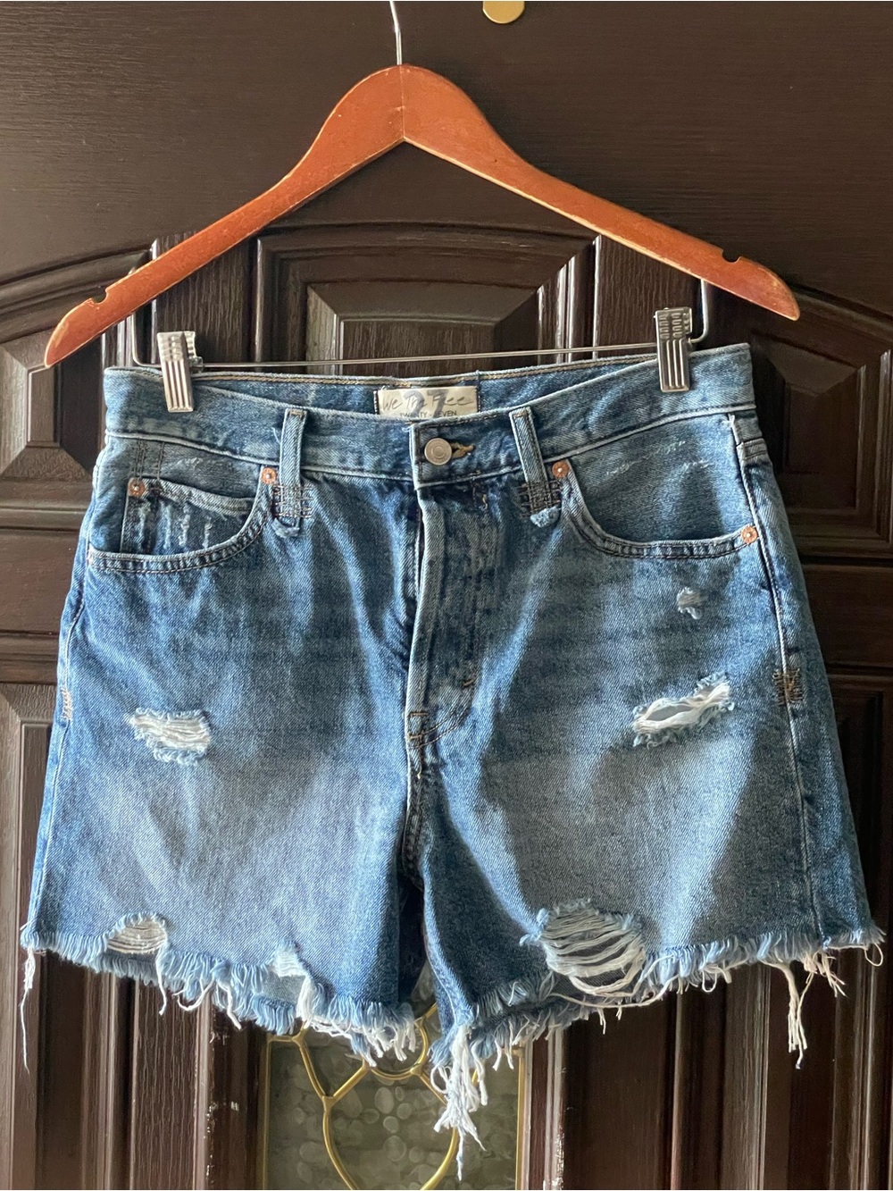 Free People We The Free Size 27 Distressed Denim Cutoff Shorts Button Fly